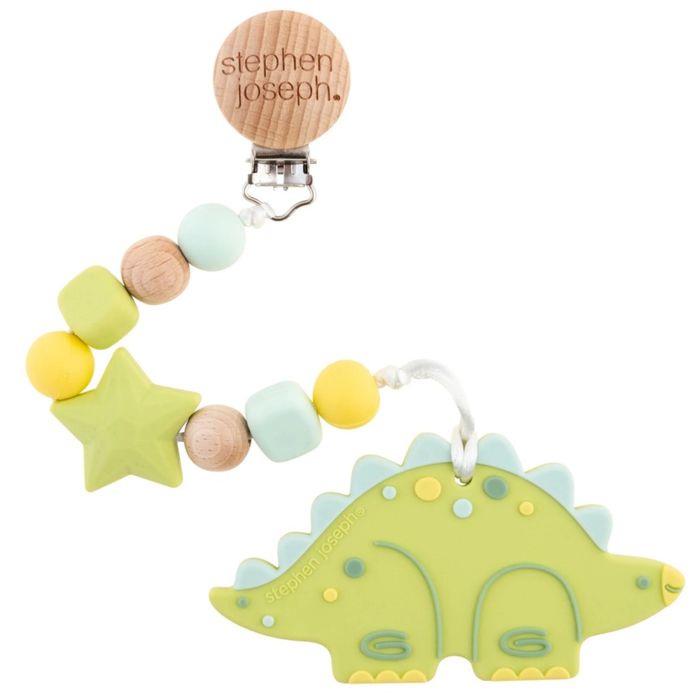 Stephen Joseph Dinosaur Silicone Teether with Pacifier Clip